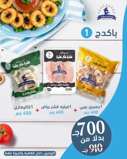 باكدج 1 (1 جمبرى بيبى 400 جم + 1 كاليمارى 400 جم + 1 فيليه قشر بياض 400 جم)